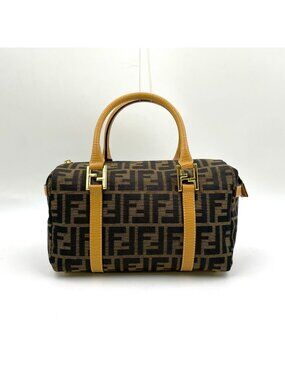Fendi Zucca Pattern Canvas Yellow Brown Handbag Gold